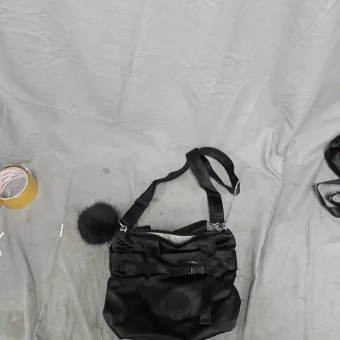 KIPLING BLACK NYLON CROSSBODY BAG WITH POM-POM CHARM