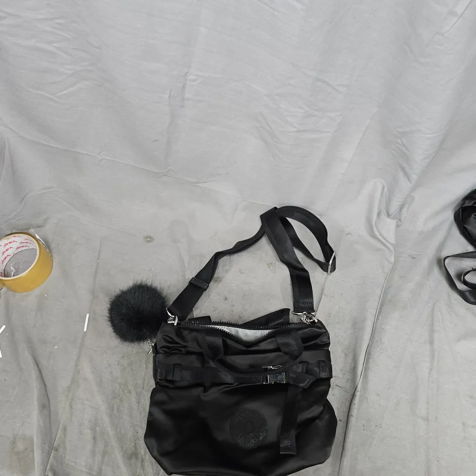 KIPLING BLACK NYLON CROSSBODY BAG WITH POM-POM CHARM