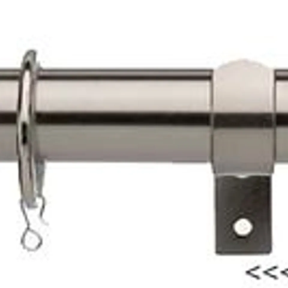 BRAND NEW BOXED SET OF 2 CURTAIN RAILS 16/19mm 120-200cm / BARREL FINIAL SATIN STEEL - UN1619120STUD SS (1 BOX)