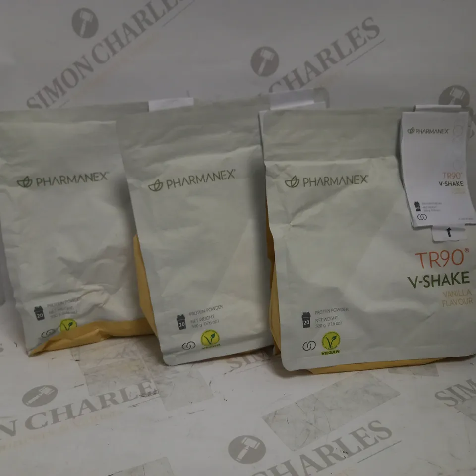LOT OF 3 PHARMANEX TR90 V-SHAKE VANILLA FLAVOUR (3 X 500G, APPROX 60 SERVINGS)