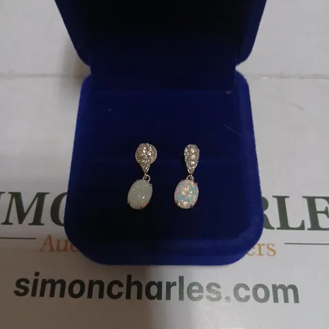 DIAMONIQUE 0.3CT TW SIMULATED OVAL OPAL DROP EARRINGS STERLING SILVER 