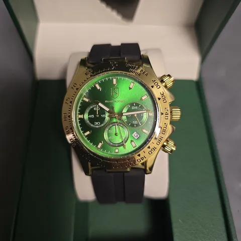 FRANK SCHMIDT GREEN DIAL GENTS WATCH WITH BLACK RUBBER STRAP IN BOX