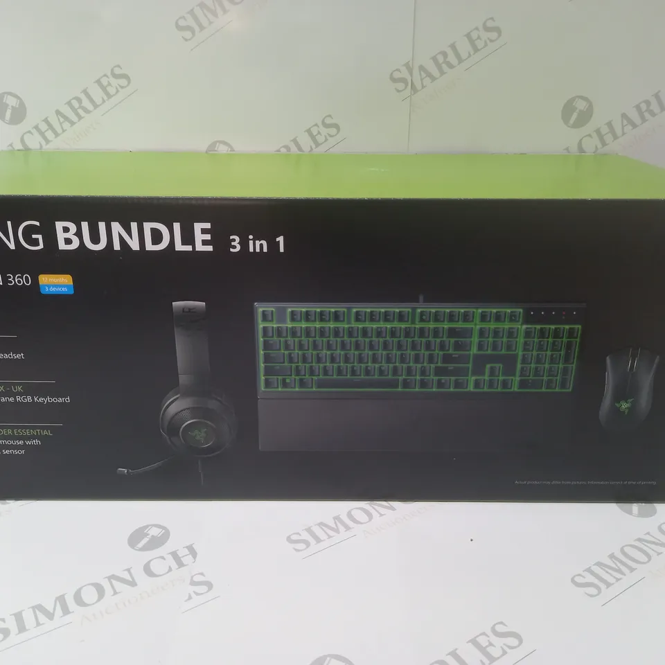 BRAND NEW BOXED RAZER GAMING BUNDLE 3 IN 1 TO INCLUDE - GAMING HEADSET, MEMBRANE RGB KEYBOARD AND ESSENTIAL GAMING MOUSE
