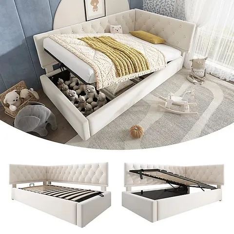 BOXED 3FT DAYBED SOFA BED WITH OTTOMAN VELVET - BEIGE (2 BOXES)