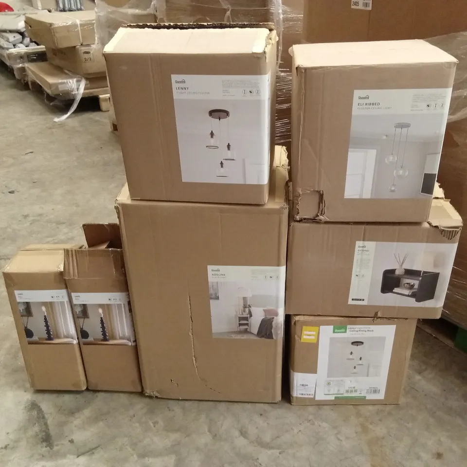 PALLET TO CONTAIN APPROXIMATELY 24 DESIGNER INDOOR LIGHTING PRODUCTS TO INCLUDE; LAMPS, CEILING LIGHTS, WALL LIGHTS ETC