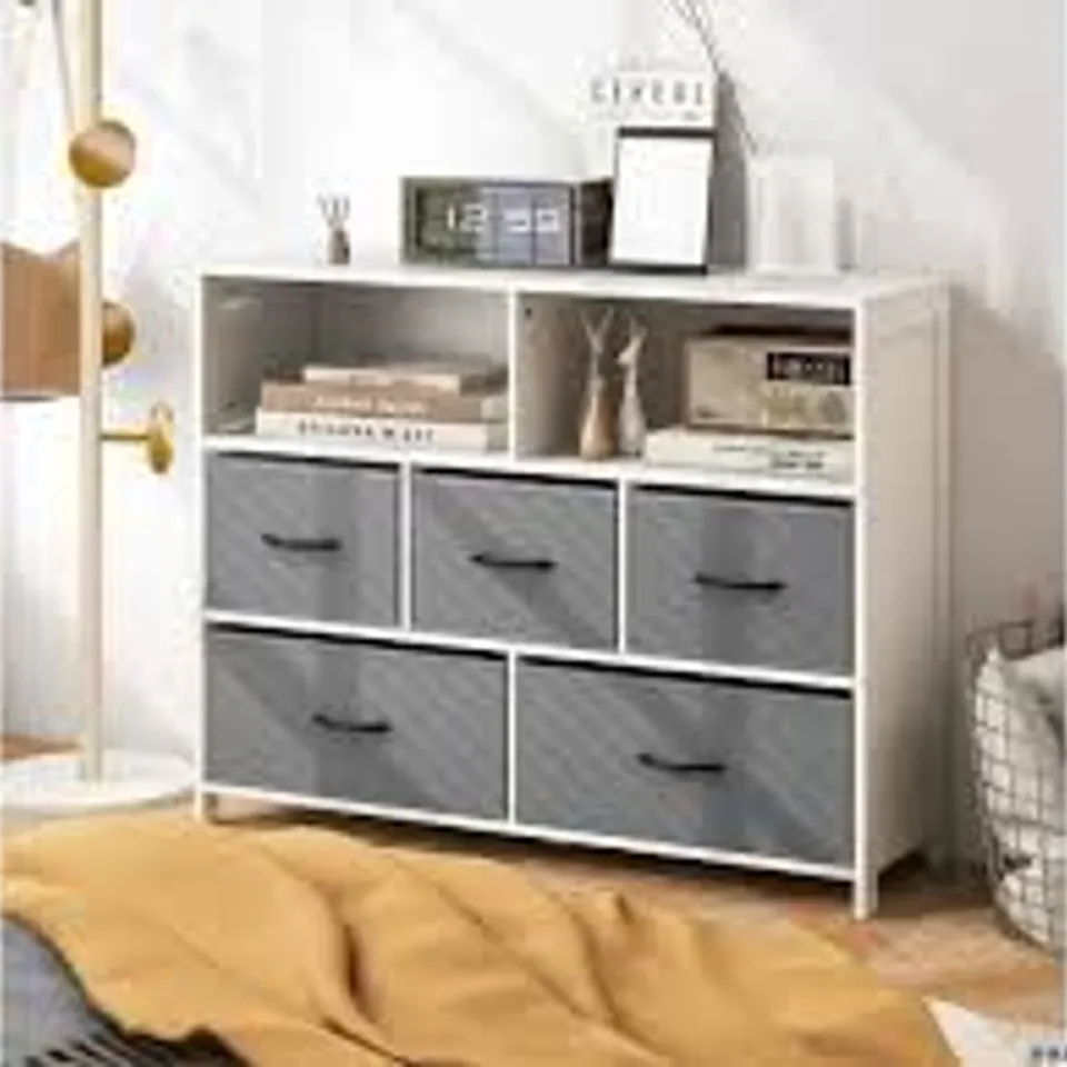 BOXED COSTWAY 5 DRAWER 2 SHELF WHITE FABRIC STORAGE UNIT