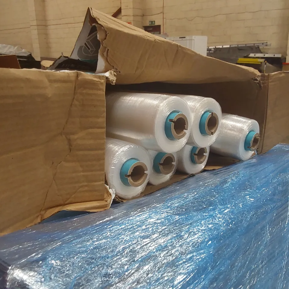 PALLET CONTAINING A LARGE QUANTITY OF ASSORTED ITEMS INCLUDING: PALLET WRAP, TAPE, BOXES, LABELS ECT