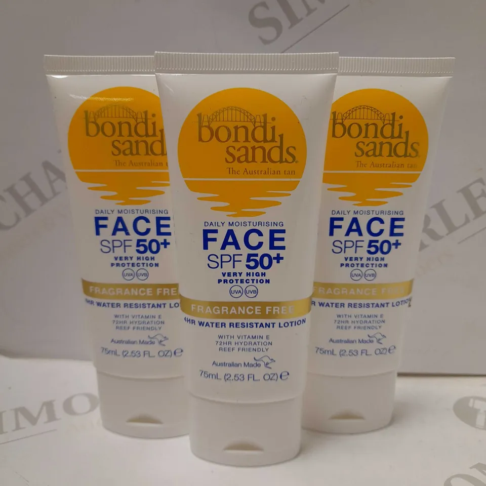 LOT OF 3 X 75ML BONDI SANDS SUNSCREEN LOTION SPF 50+ FACE FRAGRANCE FREE
