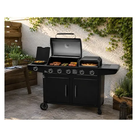 BOXED BOSS GRILL FORNO 3-IN-1 3 BURNER GAS BBQ WITH PIZZA OVEN - BLACK