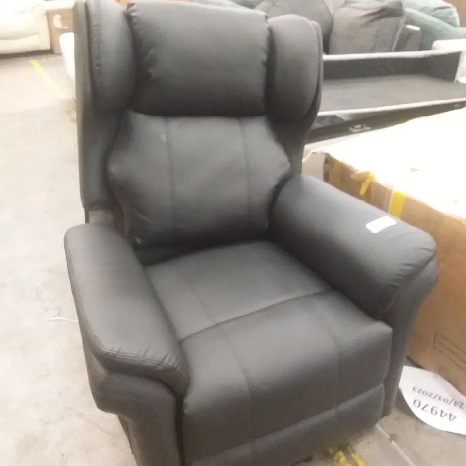 DESIGNER BLACK FAUX LEATHER POWER RECLINING ARMCHAIR 
