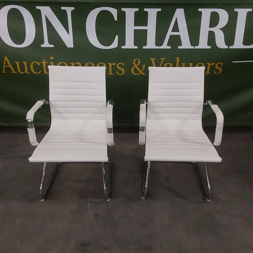 SET OF 2 YAHEETECH FAUX LEATHER GUEST RECEPTION CHAIR WAITING ROOM ERGONOMIC OFFICE CHAIRS - WHITE