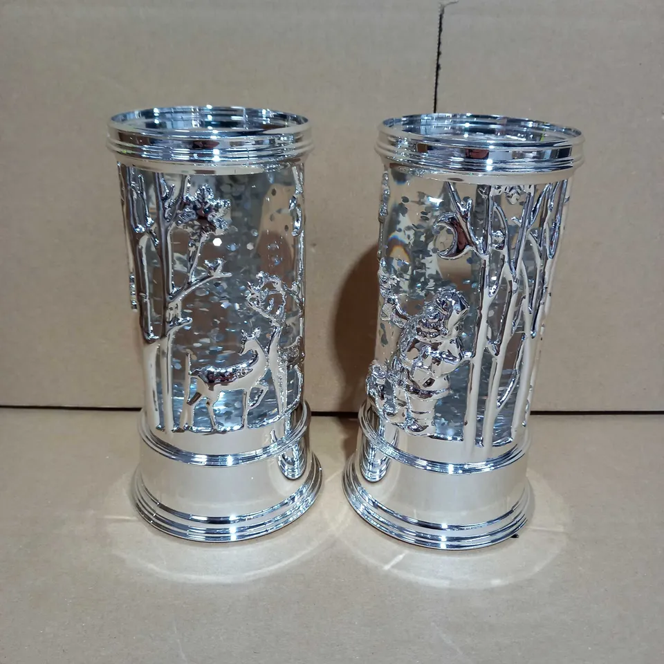 HOME REFLECTIONS SET OF PRELIT SWIRLING GLITTER SCENIC PILLARS - SILVER
