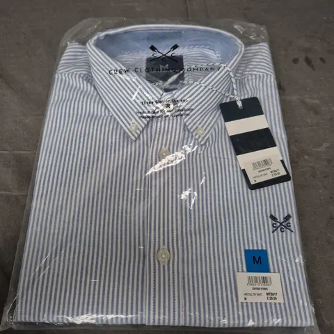 CREW CLOTHING CO. OXFORD STRIPE SHIRT – MEN'S, WHITE & BLUE STRIPE, SIZE M
