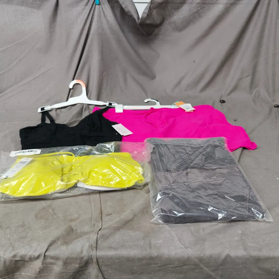 BOX OF APPROXIMATELY 25 ASSORTED CLOTHING ITEMS TO INCLUDE AUDEN BRALETTE, KONA SOL SHORTS ETC