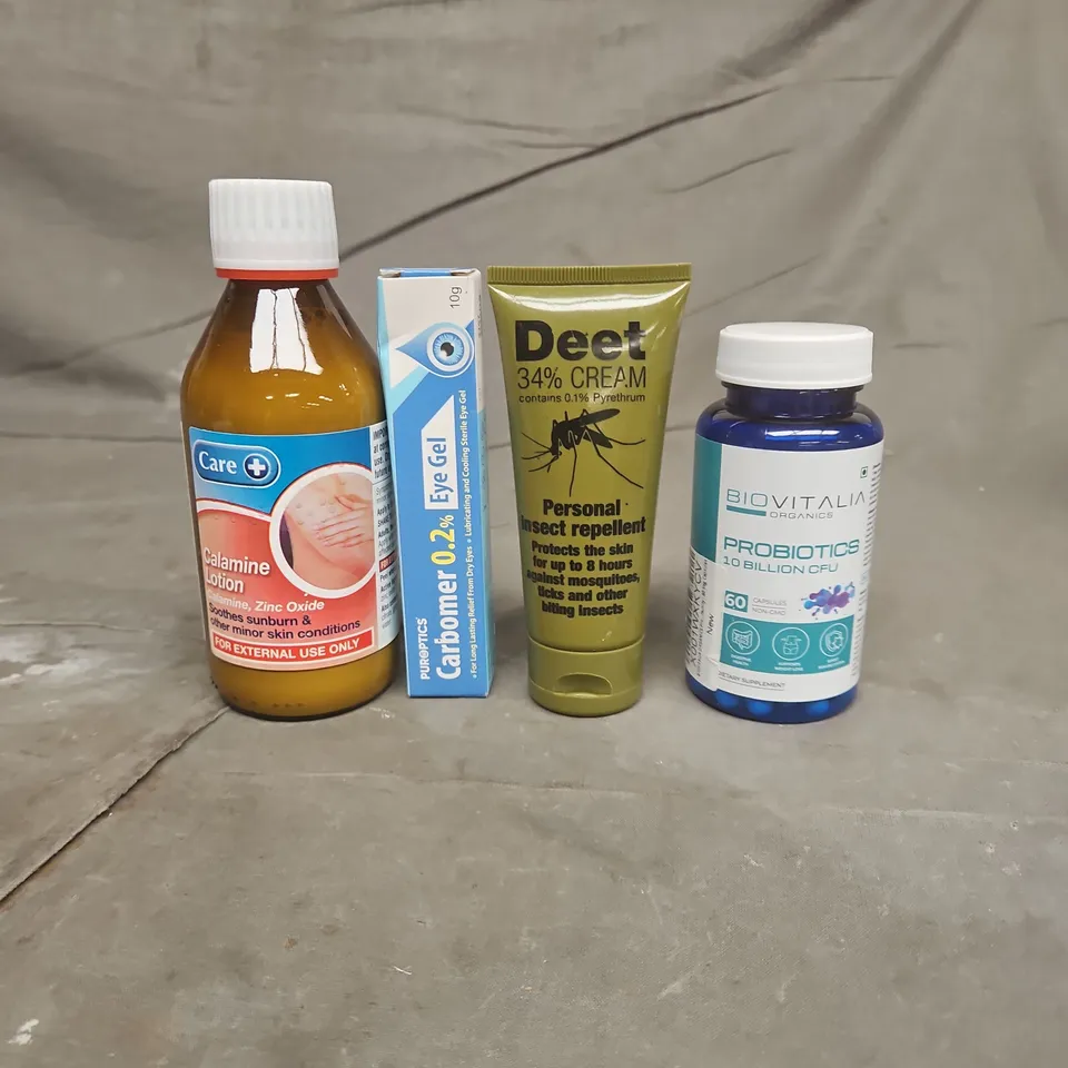 TOTE OF APPROXIMATELY 20 ASSORTED HEALTHCARE PRODUCTS TO INCLUDE CARE CALAMINE LOTION - PERSONAL INSECT REPELLENT AND CARBOMER 0.2% EYE GEL
