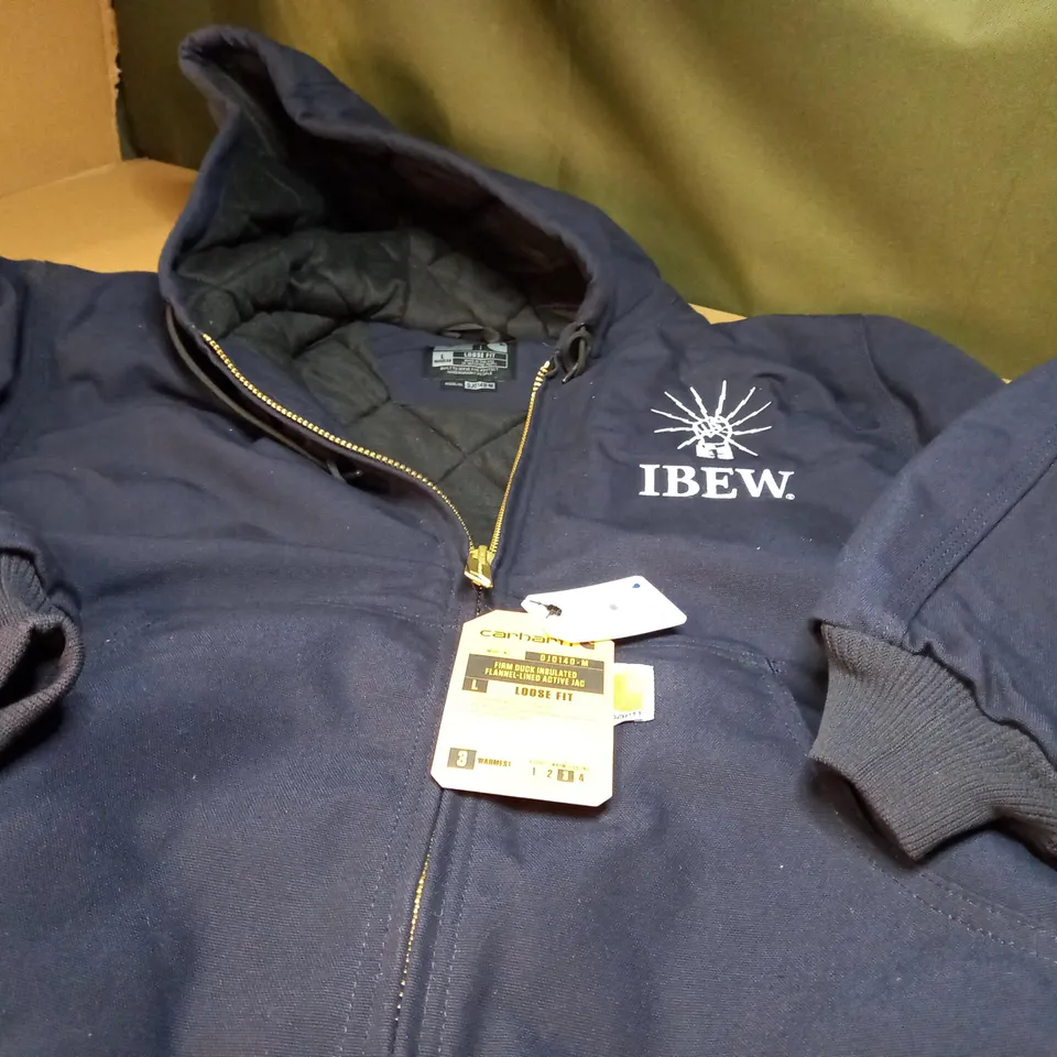 CARHARTT LOOSE FIT NAVY FIRM DUCK INSULATED FLANNEL LINED JACKET - LARGE