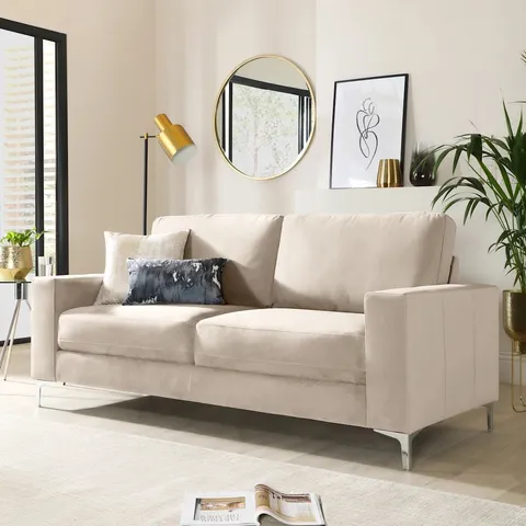 BOXED BALTIMORE 3 SEATER SOFA, CHAMPAGNE VELVET (1 BOX)