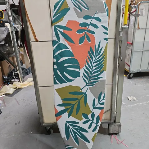 IRONING BOARD WITH TROPICAL LEAF-PATTERN COVER ON METAL FOLDING FRAME