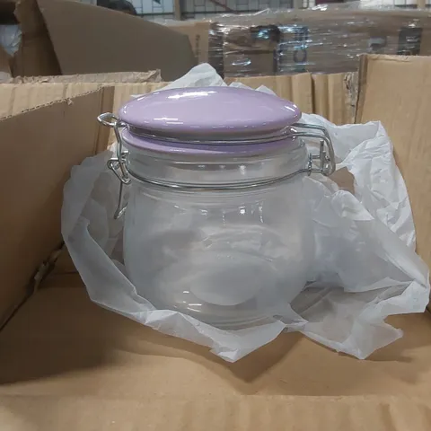 PALLET CONTAINING APPROXIMATELY 650x LILAC CERAMIC CLIP LID 500ML JARS AND OTHER ASSORTED ITEMS