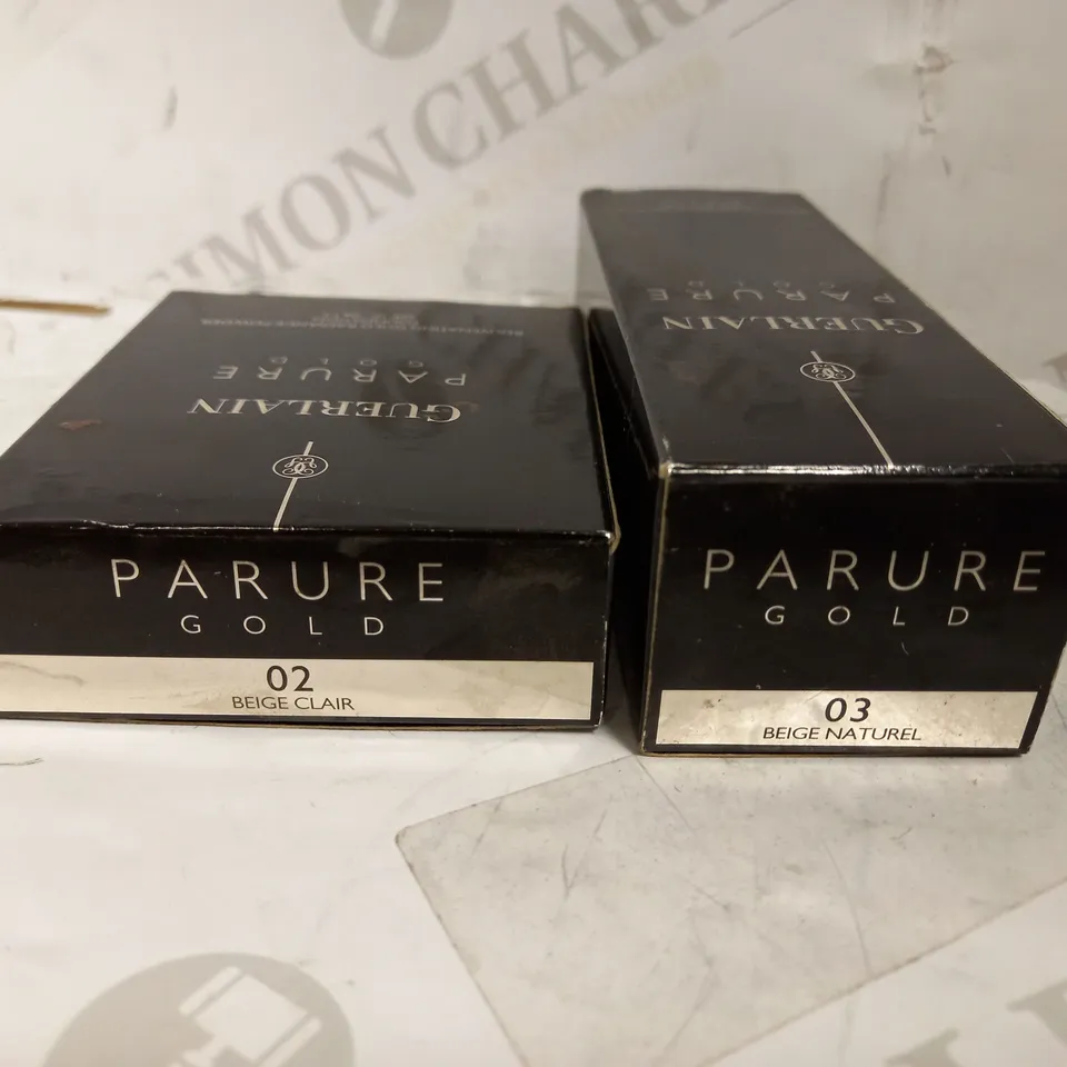 LOT OF 2 GUERLAIN PRODUCTS TO INCLUDE PARURE GOLD REJUVENATING RADIANCE FOUNDATION 30ML - 03 BEIGE NATURAL & POWDER FOUNDATION - 02 BEIGE CLAIR 
