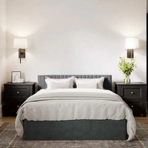 BOXED HUCKSLEY UPHOLSTERED DOUBLE BED FRAME (2 BOXES)