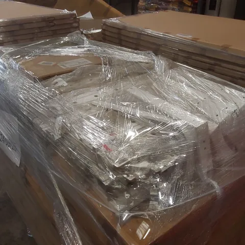 PALLET CONTAINING A VERY LARGE QUANTITY OF WOODEN FURNITURE PANELS, CASTOR BASE, WAVE TOP HAT BRACKETS, PANEL BRACKETS ECT