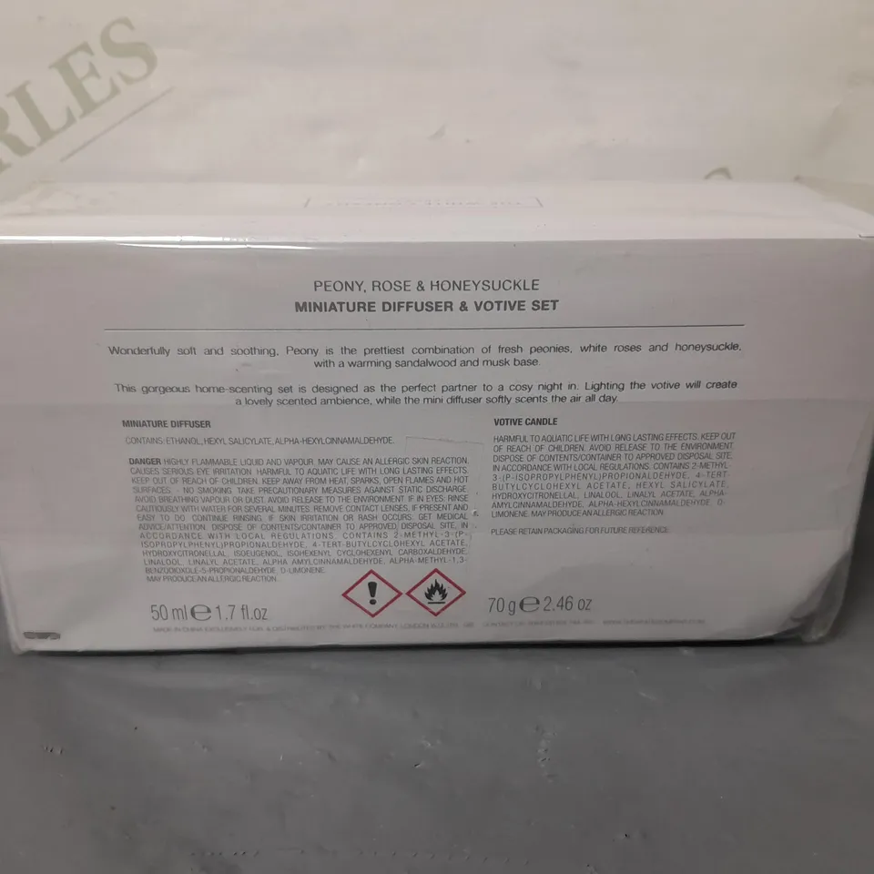 BOXED AD SEALED THE WHITE COMPANY PEONY MINIATURE DIFFUSER AND VOTIVE SET 