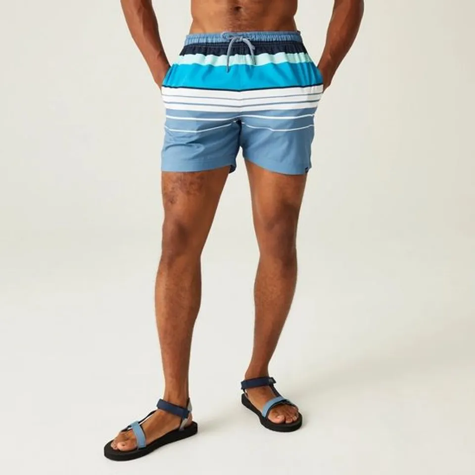 BRAND NEW REGATTA MEN'S LORAS SWIM SHORTS | CORONET BLUE STRIPE UK SIZE 2XL