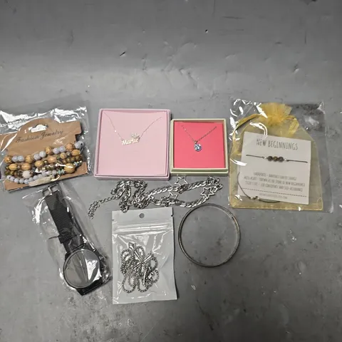 APPROXIMATELY 20 ASSORTED JEWELLERY PRODUCTS TO INCLUDE NECKLACES, WATCHES, BRACELETS ETC 