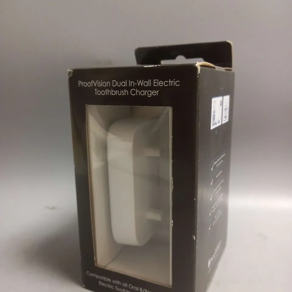 BOXED PROOFVISION DUAL IN-WALL ELECTRIC TOOTHBRUSH CHARGER IN WHITE