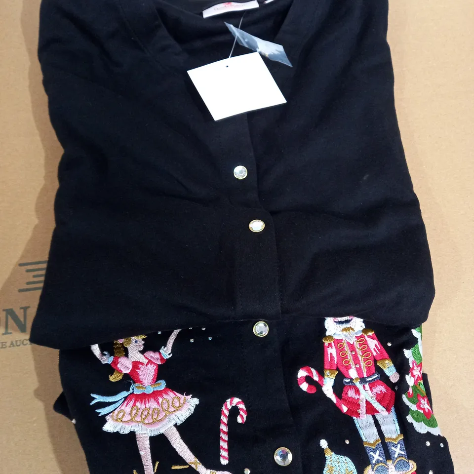 QUACKER FACTORY NUTCRACKER CARDIGAN BLACK LARGE