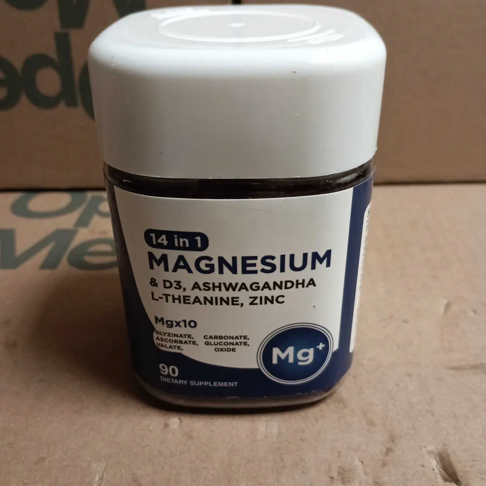 14 IN 1 MAGNESIUM & D3 DIETARY SUPPLEMENT WITH ASHWAGANDHA, L-THEANINE & ZINC – 90 CAPSULES