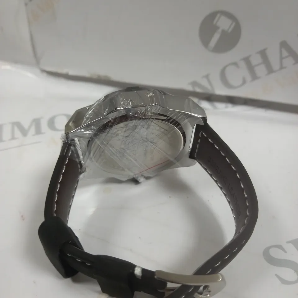MENS LOUIS LACOMBE CHRONGRAPH WATCH – 3 SUB DIALS – BLACK CASE – LEATHER STRAP