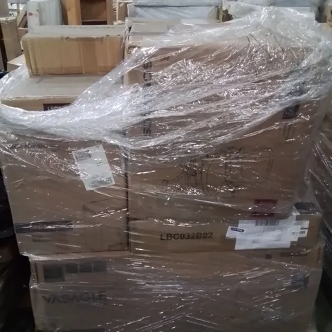 PALLET CONTAINING VARIOUS ASSORTED BOXED ITEMS TO INCLUDE: OFFICE CHAIR, ALUMINIUM LADDER STORAGE OTTOMAN, BOOKCASE ECT.