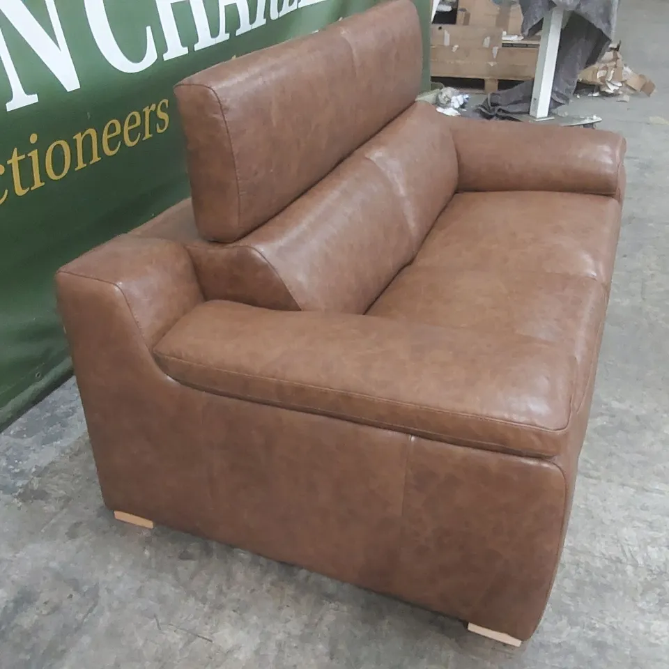 QUALITY DESIGNER ITALIAN MADE RICCARDO 2 SEATER LEATHER SOFA - BRANDY