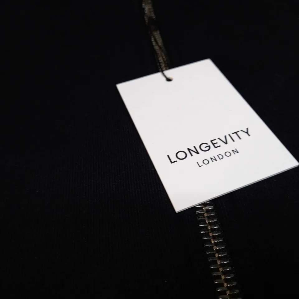 LONGEVITY LONDON BLACK ZIP THROUGH HOODIE - SMALL