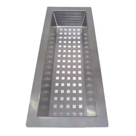 BOXED SYMPLE STUFF STAINLESS STEEL CHROME FINISH SINK COLANDER 7.5CM H X 16.5CM W X 46.5CM D