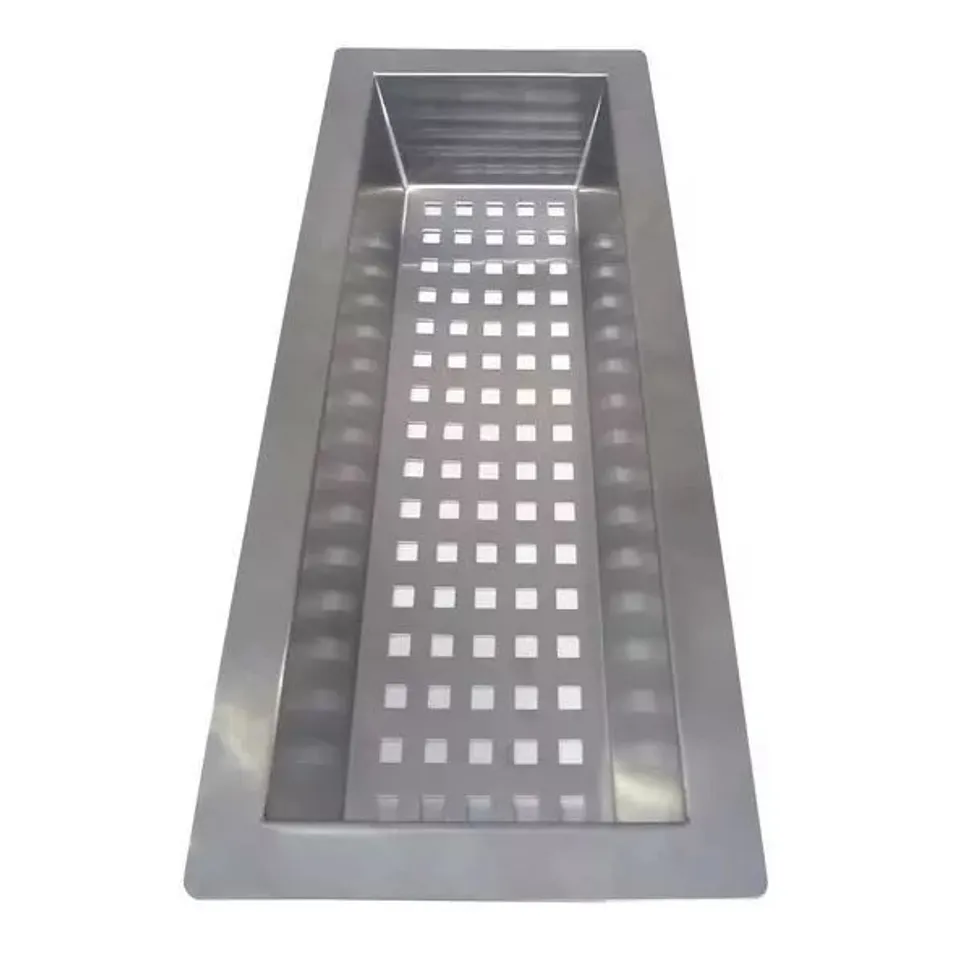BOXED SYMPLE STUFF STAINLESS STEEL CHROME FINISH SINK COLANDER 7.5CM H X 16.5CM W X 46.5CM D