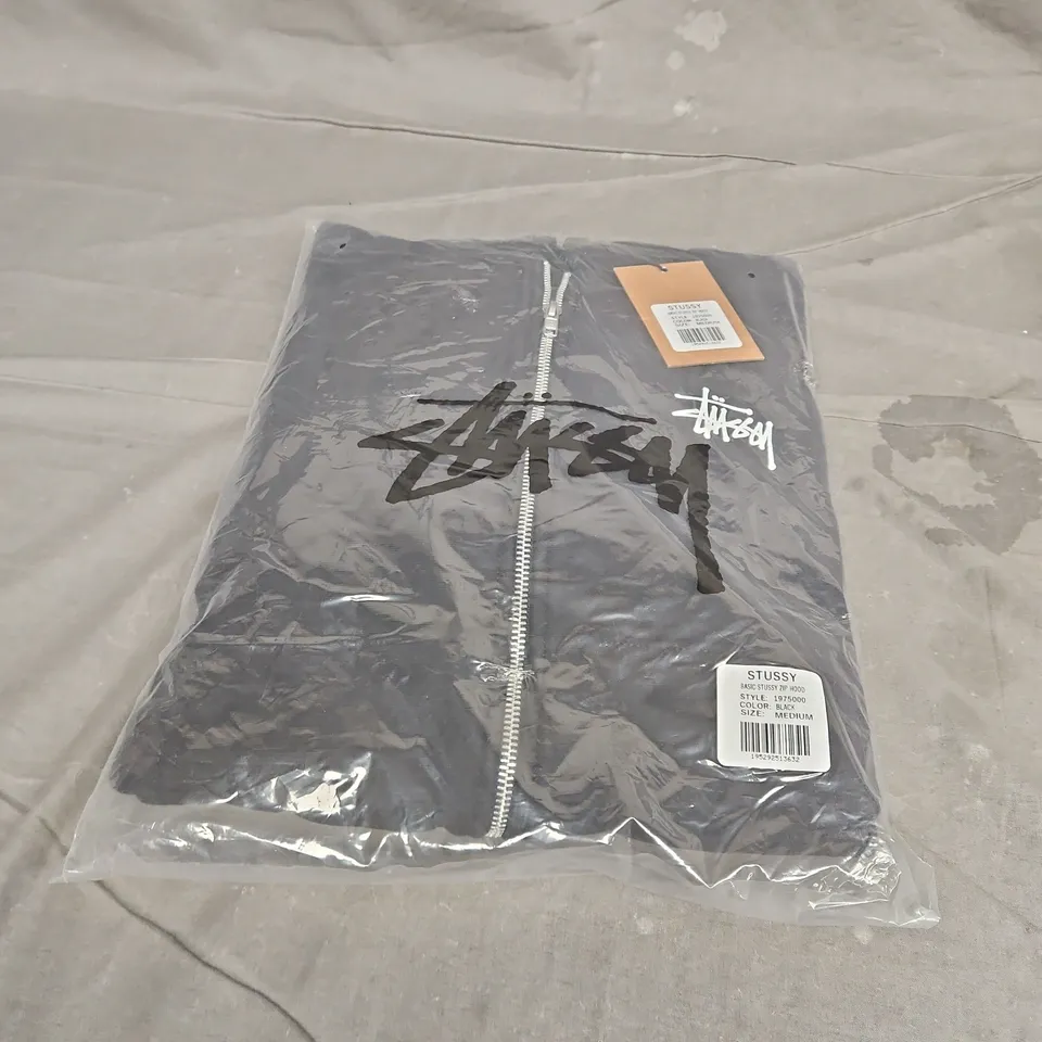 STUSSY BASIC ZIP HOODIE IN BLACK SIZE M