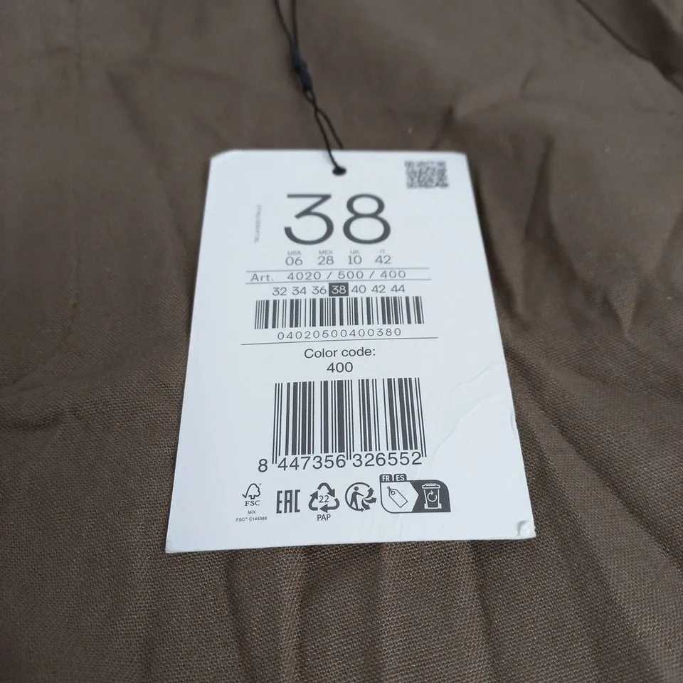 STRADIVARIUS BELTED STRAIGHT TROUSERS – BROWN, UK 10 (EU 38)
