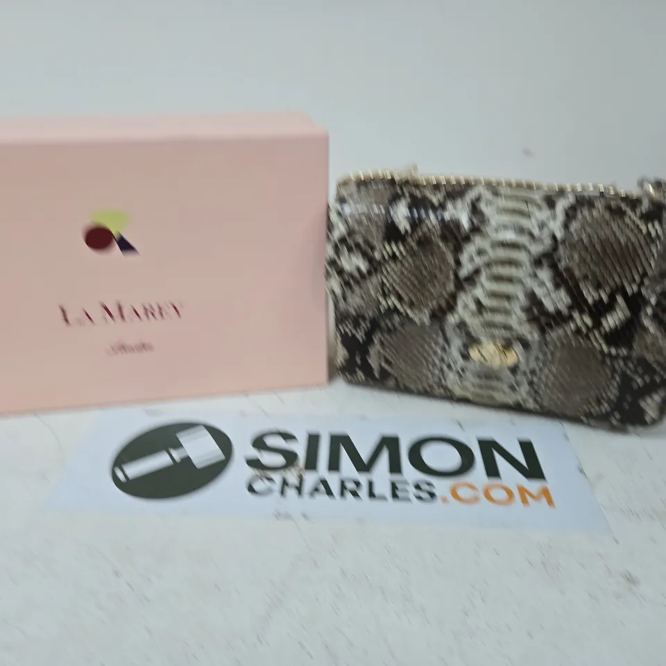 BOXED LA MAREY LONDON SNAKE PRINT SHOULDER BAG 