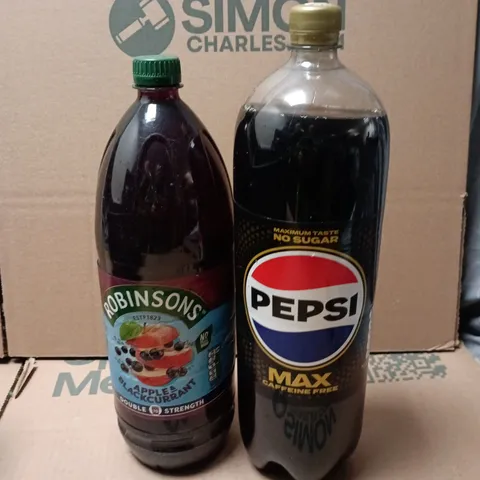 LOT OF DRINKS DRINKS TO INCLUDE 2 X PEPSI CAFFEINE FREE AND 2 X ROBINSONS APPLE & BLACKCURRANT SQUASH