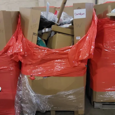 PALLET TO CONTAIN ASSORTED HOUSEHOLD ITEMS AND CONSUMER PRODUCTS. INCLUDING CHRISTMAS TREE, TOILET SEAT, BOXED FURNITURE ETC