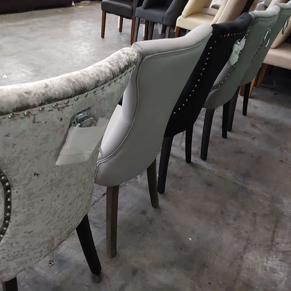 FIVE ASSORTED UPHOLSTERED BUTTONED BACK DINING CHAIRS - 4 RING BACK