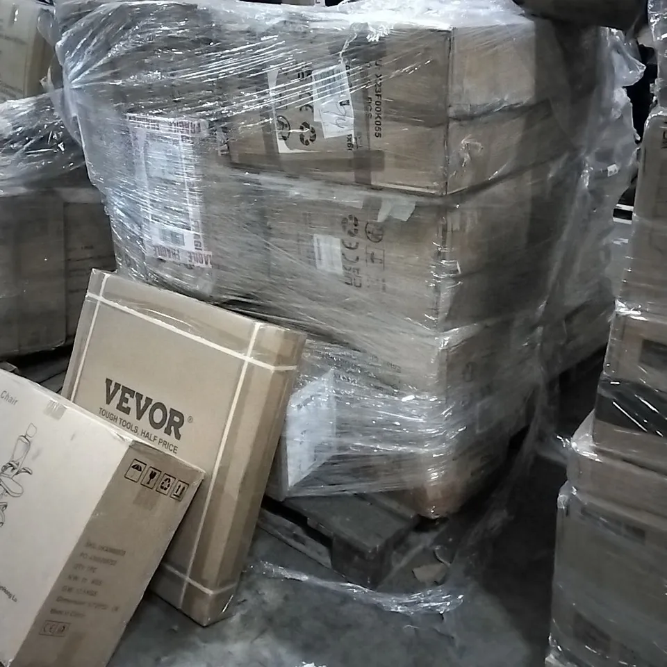 PALLET OF HOUSEHOLD ITEMS TO INCLUDE PATIO UMBRELLA, WASHING MACHINE BRACKET, OFFICE CHAIR AND OTHER ASSORTED ITEMS...