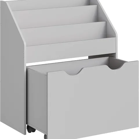 BOXED SONGMICS TOY STORAGE CHEST AND BOOKCASE WITH 3 SHELVES, DOVE GREY