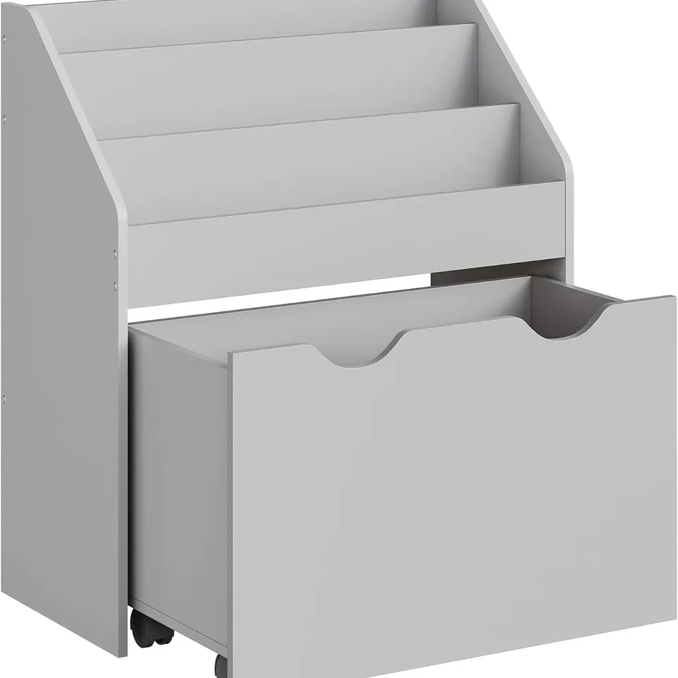 BOXED SONGMICS TOY STORAGE CHEST AND BOOKCASE WITH 3 SHELVES, DOVE GREY