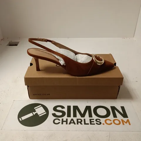BOXED PAIR OF OFFICE POINTED STRAPPY HEELS IN LIGHT BROWN - SIZE 41