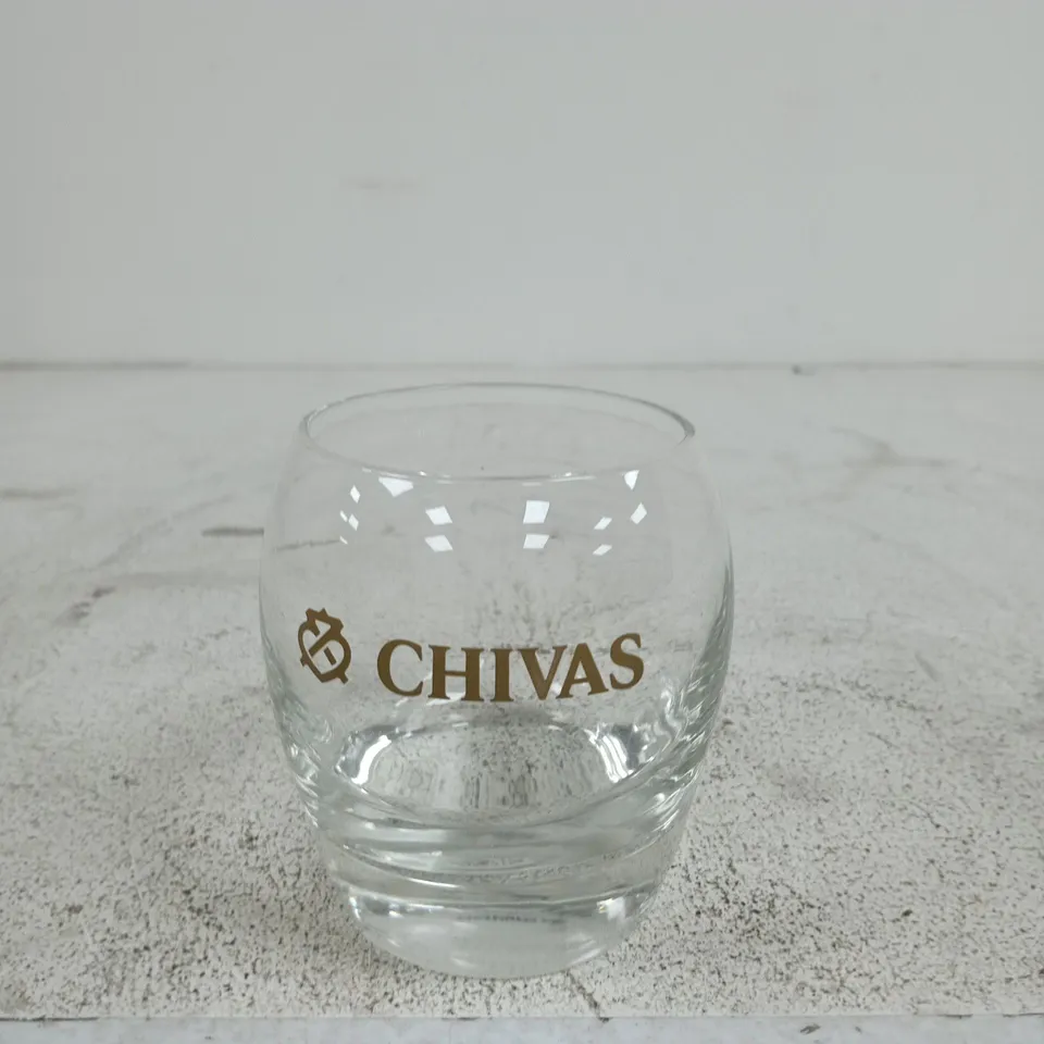 BOX OF 6 CHIVAS BRANDED GLASSES – CLEAR WHISKY TUMBLERS