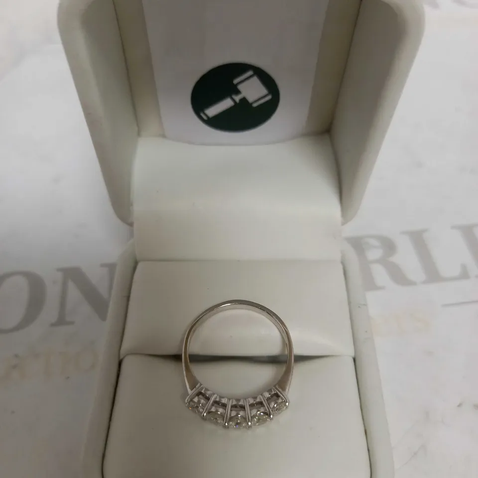 DESIGNER 18CT WHITE GOLD FIVE STONE RING SET WITH DIAMONDS WEIGHING +-0.87CT